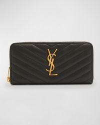 YSL Yves Saint Laurent Monogram Matelasse Leather Zip-Around