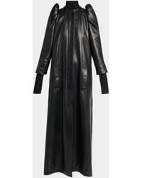 McQueen - Structured Puff-Sleeve Long Leather Coat - Lyst