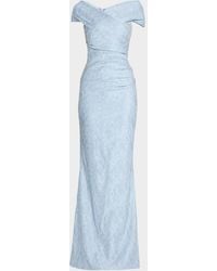Teri Jon - Off-Shoulder Metallic Jacquard Column Gown - Lyst
