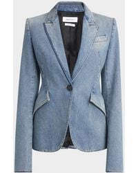 McQueen - Light-Wash Denim Single-Breasted Blazer - Lyst