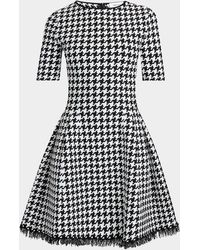 McQueen - Houndstooth Fit-Flare Fringe Knit Mini Dress - Lyst