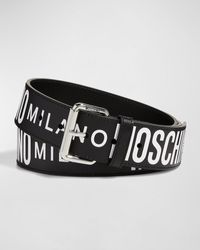 Moschino - Allover Logo Two-Tone Leather Belt - Lyst