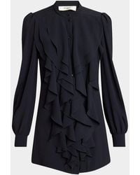 Chloé - Ruffle Front Long-Sleeve Mini Dress - Lyst