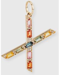 Kastel Jewelry - 14k Yellow Gold Initial X Multi-color Sapphire And Diamond Pendant - Lyst