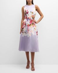 Teri Jon - Sleeveless Floral-Print Gazar Midi Dress - Lyst