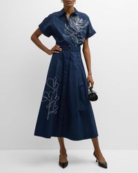 Lafayette 148 New York - Floral-Embroidered Cotton Midi Shirtdress - Lyst