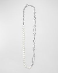 Lagos Sterling Silver Luna Pearl Link Necklace, 32-34
