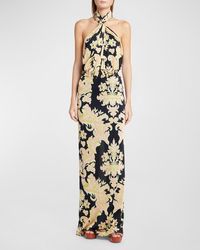 Etro - Floral Print Draped Halter Gown - Lyst
