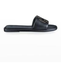 Tory Burch - Double T Leather Medallion Slide Sandals - Lyst