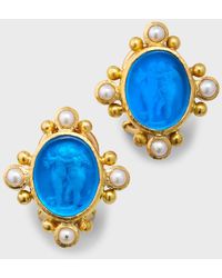 Elizabeth Locke - 19k Venetian Glass Intaglio Cherub Twins Earrings With Pearl Spokes - Lyst