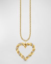 Sydney Evan - Pave Rope Heart Charm On Light Tiffany Chain, 18"l - Lyst