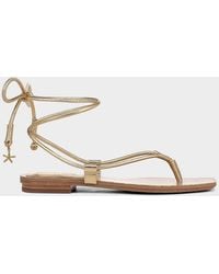 Veronica Beard - Rosetta Metallic Leather Ankle-Wrap Flat Sandals - Lyst