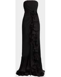 Tadashi Shoji - Pleated Strapless Ruffle Gown - Lyst