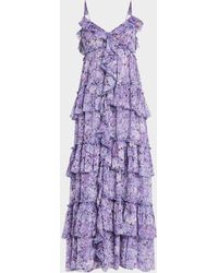 Cinq À Sept - Fadrid Painted Hydrangea Ruffle Midi Dress - Lyst