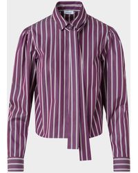 Akris Punto - Striped Tie-Neck Cotton Poplin Blouse - Lyst