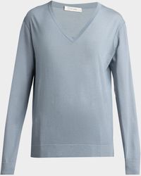 The Row - Naius Long-Sleeve V-Neck Wool Top - Lyst