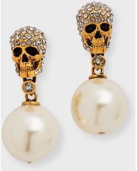 Alexander McQueen - Pearl 'n Skull Earrings With Swarovski Crystals - Lyst