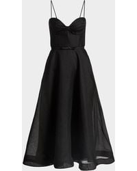 Zimmermann - Luna Tie-Waist Linen-Silk A-Line Midi Dress - Lyst