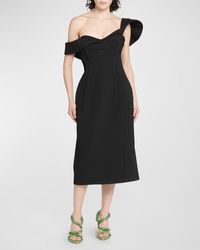 Bottega Veneta - Off-The-Shoulder Bonded Wool Tricotine Midi Bustier Dress - Lyst