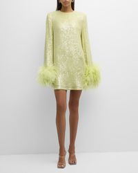 LAPOINTE - Feather-Cuffs Long-Sleeve Sequin Viscose Mini Shift Dress - Lyst