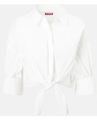 STAUD - Lisa Tie-Front Cotton Shirting Crop Top - Lyst