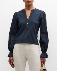 Cinq À Sept - Gianna Embroidered Bishop-Sleeve Combo Top - Lyst