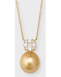 Pearls By Shari - 18k Yellow Gold Pave Diamond And Golden Pearl Pendant Necklace, 18"l - Lyst