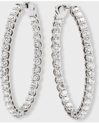 Neiman Marcus - 18k White Gold Round Diamond Gh/si Medium Oval Hoop Earrings - Lyst