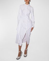 Huishan Zhang - Tatiana Crystal Embellished Long-Sleeve Drape Midi Shirtdress - Lyst