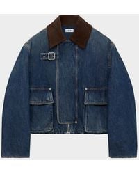 Loewe - Corduroy-Collar Denim Short Parka Jacket - Lyst