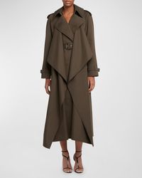Alexander McQueen - Draped Trench Coat With Belted Waist - Lyst