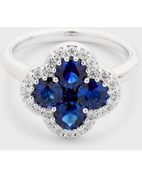 Neiman Marcus - 18k Blue Sapphire And Diamond Flower Ring, Size 6.75 - Lyst