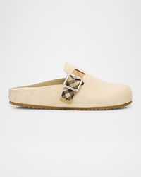Burberry - Urchin Suede Check Buckle Clogs - Lyst