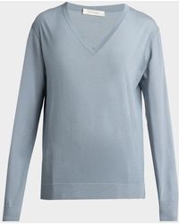 The Row - Naius Long-Sleeve V-Neck Wool Top - Lyst