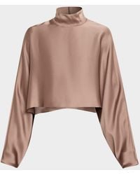 LAPOINTE - Satin Long-Sleeve Caftan Crop Top - Lyst