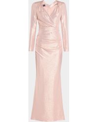 Talbot Runhof - Draped Mirrorball Stretch Long-Sleeve Gown - Lyst