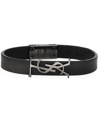 Saint Laurent - Leather Ysl Monogram Bracelet - Lyst