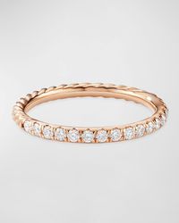David Yurman - Cable Collectibles Pave Diamond Band Ring In 18k Rose Gold, Size 7 - Lyst