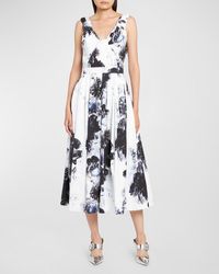 Alexander McQueen - Floral-print Pleated Sleeveless Midi Day Dress - Lyst
