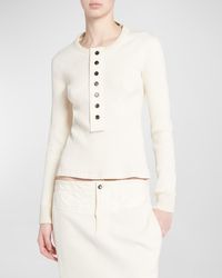 Bottega Veneta - Long-Sleeve Compact Cotton Rib Jersey Henley T-Shirt - Lyst