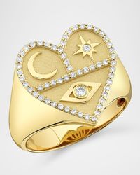 Sydney Evan - 14K Heart Icons Signet Ring With Diamonds - Lyst