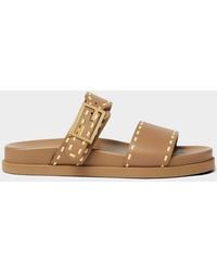 Fendi - Feel Topstitch Leather Slide Sandals - Lyst