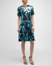 Pamella Roland - Metallic Floral Fil Coupe Short-Sleeve Cocktail Dress - Lyst