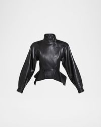 Balmain - Leather Fitted Peplum Jacket - Lyst