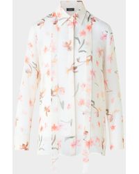 Akris - Floral Silk Neck-Tie Blouse - Lyst