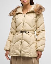 Moncler - Loriot Belted Puffer Jacket With Removable Faux Fur Ruff - Lyst