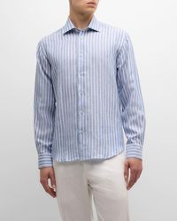 Baldassari - Linen Stripe Casual Button-Down Shirt - Lyst