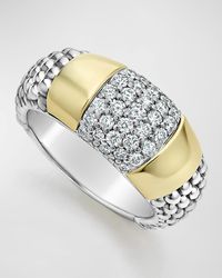 Lagos - Diamond And Smooth Station Ring In 18k Gold With Sterling Silver Caviar Beading - Lyst