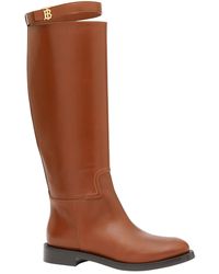 Burberry Monogram Motif Leather Knee-high Boots - Brown