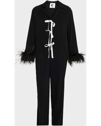 Sleeper - Cropped Feather-Cuff Viscose Pajama Set - Lyst